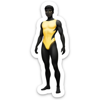minimalist b&w male silhouette with flowing black-and-white curves across the lower body, now overlaid with a small, softly glowing spark or radiant light near the chest or head — heart symbolizing inspiration, inner fire, and creative energy awakening” style glow yellow sticker