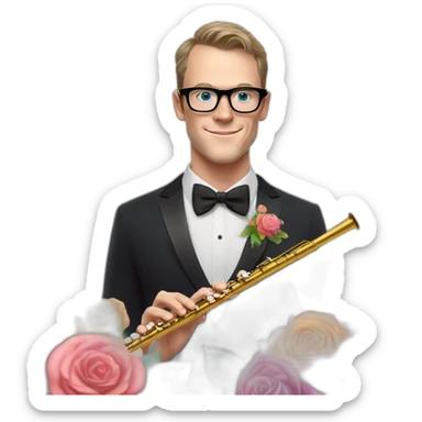 Jonathan Toews wearing glasses as a rainbow musical flute instrument in a symphony with pastel roses sticker