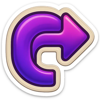 Create a retro sticker style arrow that curves 90 degrees from tail to point, matching the reference style and color. sticker