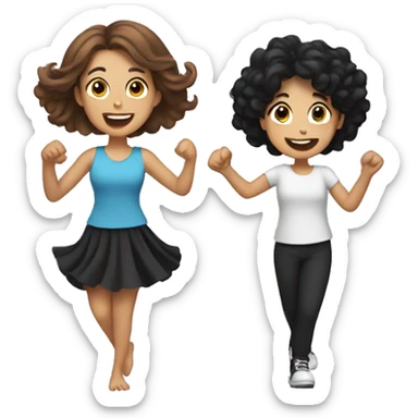 Girl with brown wavy hair dancing with Mum with black hair sticker