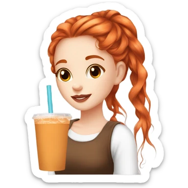 Beautiful fair skin long orange red hair girl brown eyes fair skin girly beautiful drinking straw iced ice coffee clean white beautiful sticker