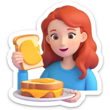 a redhead eating a grilled cheese sticker