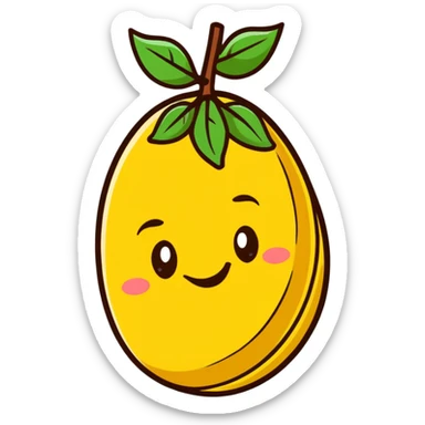 cartoon style tonka bean with a leaf, smiling face sticker