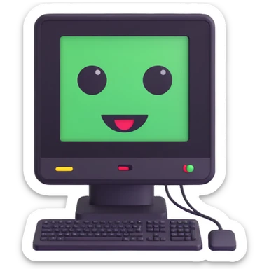 Pixel computer terminal with face — classic green-on-black monitor that “winks” or shows emojis. sticker