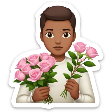 Cool bad boy holding a bouquet of pink jasmine roses sticker