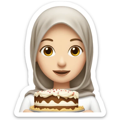 white girl with light brown hijab and eating cake sticker