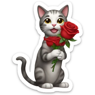 Cat holding a rose sticker