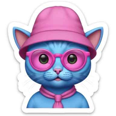 blue alien cat with pink hat  and spectacles sticker