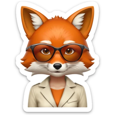 serious anthropomorphised female fox in stylish outfit with sunglasses, back facing the viewer, head down, heavy frown, full-body view sticker