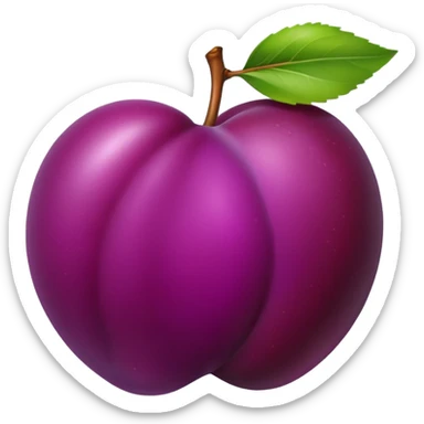 a plum with a bite mark sticker