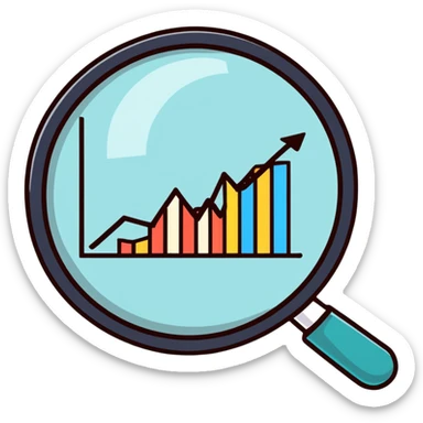 cartoon magnifying glass examining a negative trend chart sticker