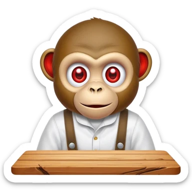 Monkey in Carhartt bibs with red eyes tripping over a table sticker