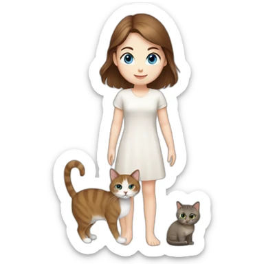 Blue-eyed girl with brown hair with Thai cat sticker