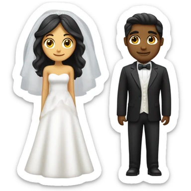 I want a long haired tanned guy as a groom and a black haired medium skinned girl as the bride sticker