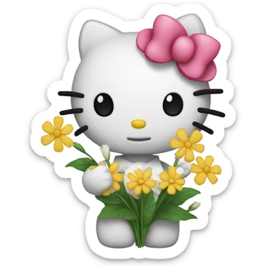 hello kitty holding flowers sticker