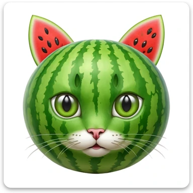 Cat watermelon- a watermelon with.   eyes and ears of a cat in the color green, like a watermelon sticker