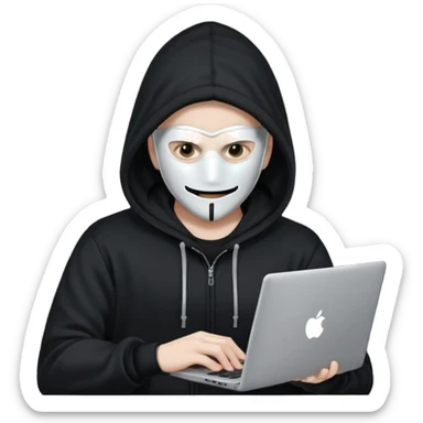 hacker with mask using laptop sticker
