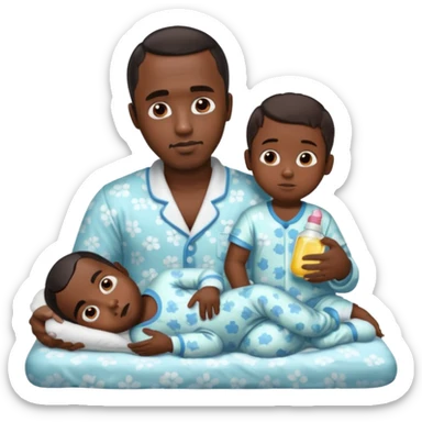 Diddy with baby oil and a kid in bed sticker