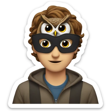 lewis buchan taking off an owl mask sticker