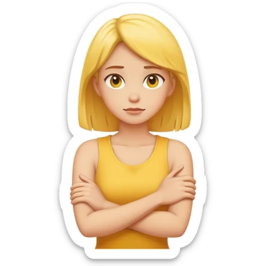 A emoji yellow girl and her arms crossing while grabbing her neck sticker