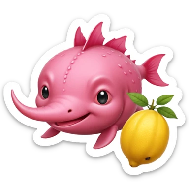 J’aimerais un Axolotl en dessin anime un peu rose qui mange un citron sticker