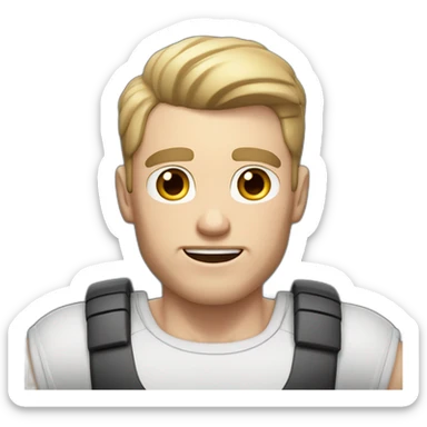 Surprised Pale skinned Fit Man With the biceps and dark brown hair in black shirt, gray sports shorts and white Sneakers sticker