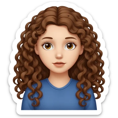white girl with long curly brown hair, neutral expression sticker