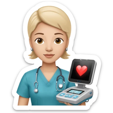 Cardiac sonographer with Philips ultrasound machine sticker