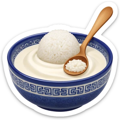 glutinous rice flour rice ball in ceramic chinese bowl and spoon sticker