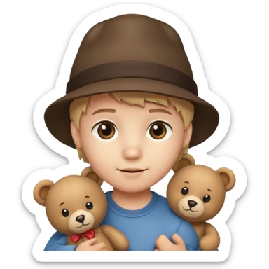 kid wearing hat with teddy bear  sticker