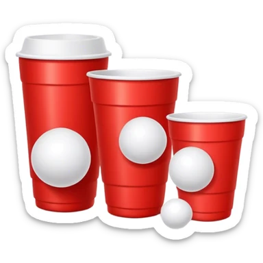 a couple red cups and 1 white ping pong ball sticker