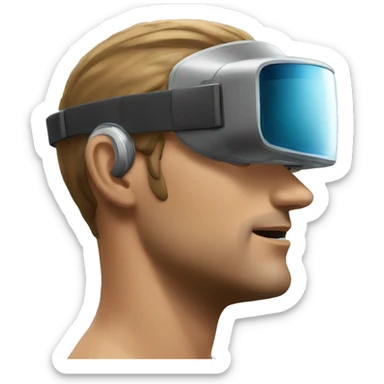 man wearing an Augmented reality headset looking up slightly while turned to the side sticker