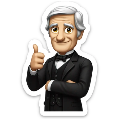 Ralph Waldo Emerson with thumbs up with a little frown and black clothes sticker
