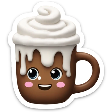 Hot chocolate in mug with marshmallows and cream sticker