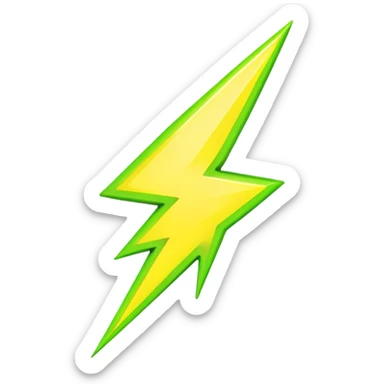A single neon yellow lightning bolt emoji, glossy and smooth, vibrant neon green color, high detail, simple and cute design sticker