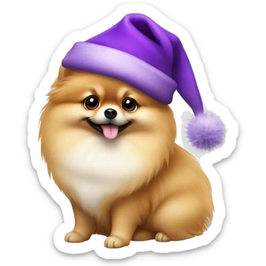 pomeranian with purple Christmas hat  sticker