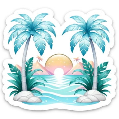 White marble dreamy divine godly angelic vines palm leaves tropical pastels glittery shiny aesthetic epic beautiful pretty scene scenery full picture  sticker