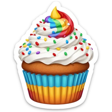 cupcake-like muffin with whipped cream and rainbow sprinkles sticker