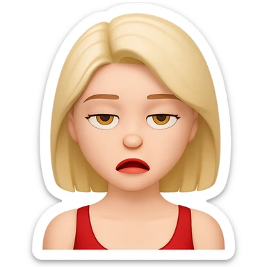 Change her facial expression to bored, keep the same style as the reference image. sticker