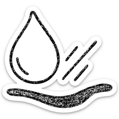hand-drawn outlined icon of a water droplet sliding on glossy black paint, subtle repellent effect with lines, clean and modern sticker