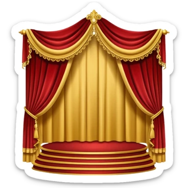 A small raised stage with golden trim and side drapes. sticker
