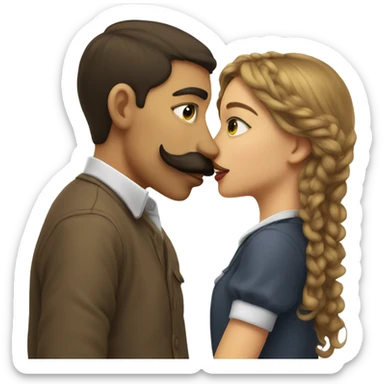 Young man with moustache kissing girl with fringe sticker