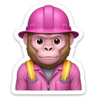 A pink gorilla with a constructor hat sticker