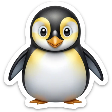 Cinematic Cute Emperor Penguin Portrait Emoji, Head tilted playfully and inquisitively, with glossy, pristine plumage accented by a bright beak and round, sparkling eyes filled with curiosity, Simplified yet irresistibly adorable features, highly detailed, glowing with a warm, friendly icy glow, high shine, affectionate and lively, stylized with a touch of whimsical charm, bright and endearing, soft glowing outline, capturing the essence of a mischievous yet loving penguin that feels like it could slide out of the screen into your arms! sticker