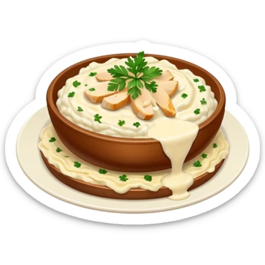 chicken slices with alfredo sauce and mashed potatoes on the side sticker