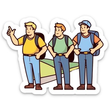 Four middle age men hitchhiking on the highway  sticker