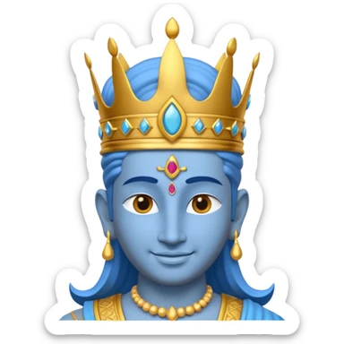 Hindu god Vishnu portrait, head and shoulders only, blue skin, golden crown, sacred jewelry, peaceful smile, divine aura, 3D cartoon, mobile game icon style, clean background, no text, no watermark
 sticker