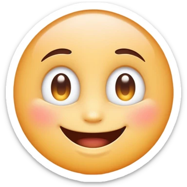 A minimal emoji-style character with a mischievous smile, glowing sparkling eyes, playful expression, clean vector style, soft gradients, simple shapes, transparent background sticker