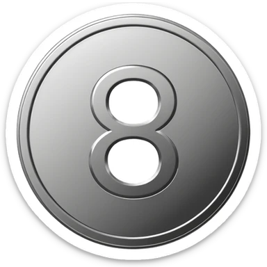 Emoji icon of a metal coin with engraved number 8, minimalist style, isolated, only metal color sticker