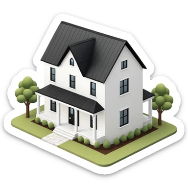 3d isometric modern farmhouse, white with black trim sticker